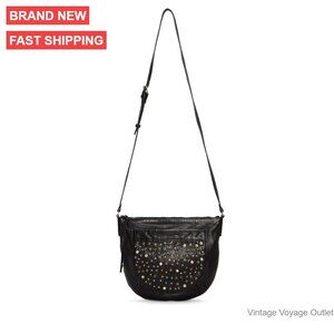 Leather Crossbody Bag with Adjustable Strap and Studded Details